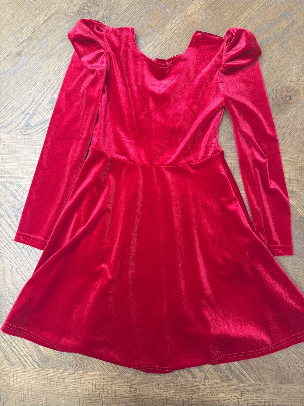 Girls Red Velvet Long-Sleeve Dress